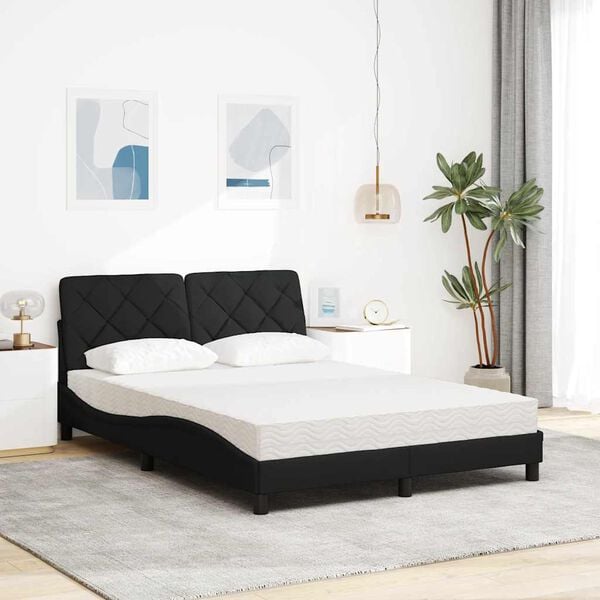 vidaXL Cama con colch&oacute;n tela negro 140x190 cm