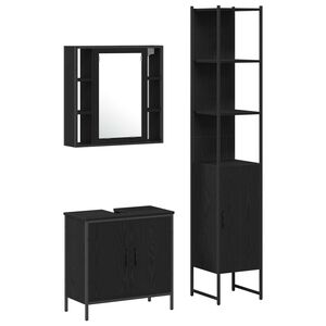 vidaXL Unidades de Tocador de Ba&ntilde;o 3 pcs Negro Madera contrachapada