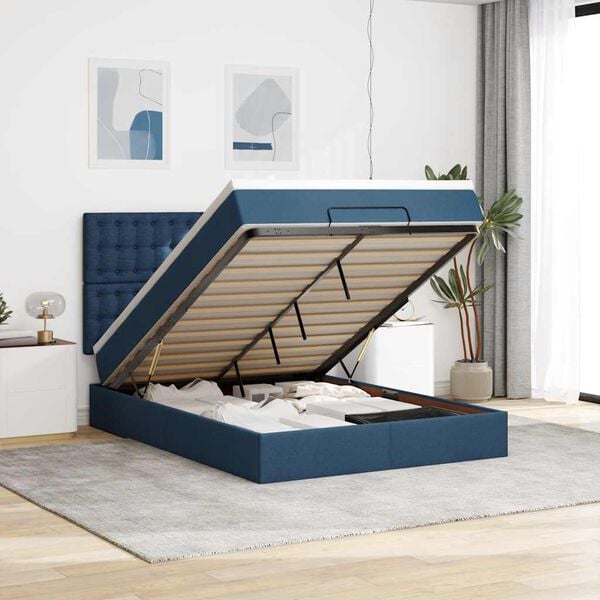 vidaXL Estructura de cama otomana con colch&oacute;n tela azul 140x190cm