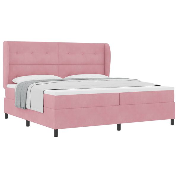 vidaXL Cama tipo Box Spring con colch&oacute;n Rosa 200 x 200 cm Terciopelo