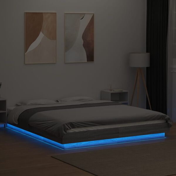 vidaXL Estructura cama con luces LED madera gris Sonoma 150x200 cm