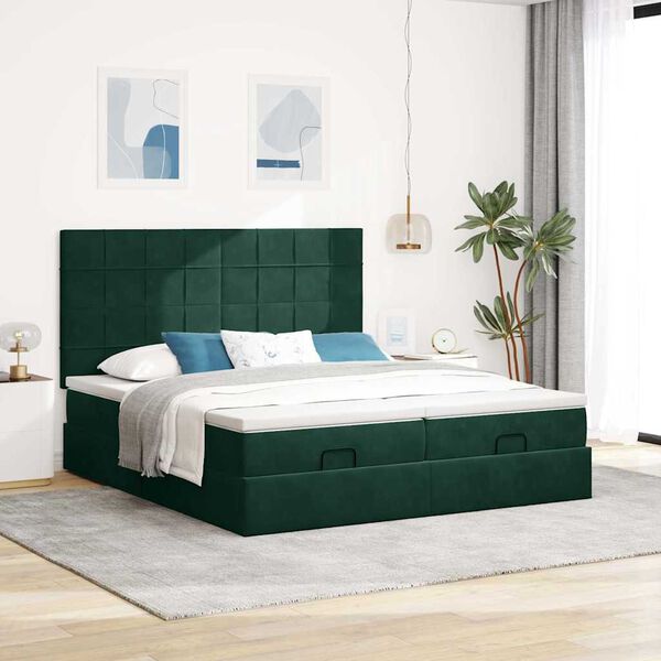 vidaXL Estructura de cama otomana colchones terciopelo verde oscuro