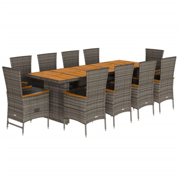 vidaXL Set de comedor de jard&iacute;n 11 pzas y cojines rat&aacute;n sint&eacute;tico gris