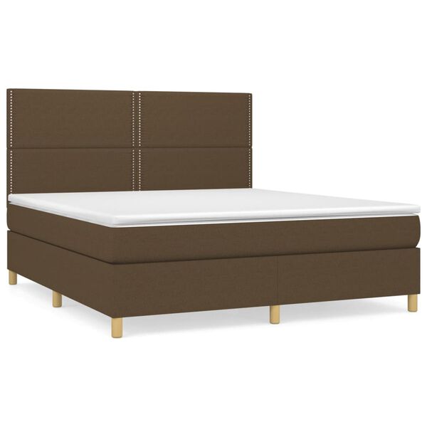 vidaXL Cama box spring con colch&oacute;n tela marr&oacute;n oscuro 180x200 cm