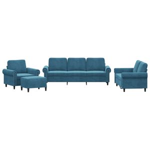vidaXL Juego de sof&aacute;s con cojines 4 piezas terciopelo azul