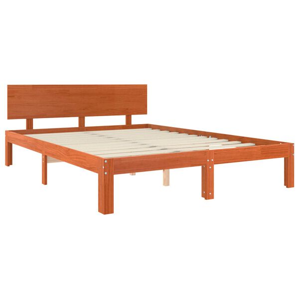 vidaXL Estructura de cama con cabecera Marr&oacute;n cera 140 x 190 cm