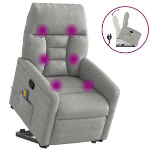 vidaXL Sill&oacute;n reclinable de masaje elevable tela microfibra gris claro