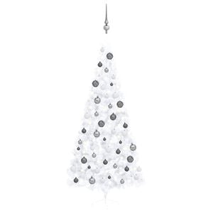 vidaXL Medio &aacute;rbol de Navidad con luces y bolas blanco 240 cm