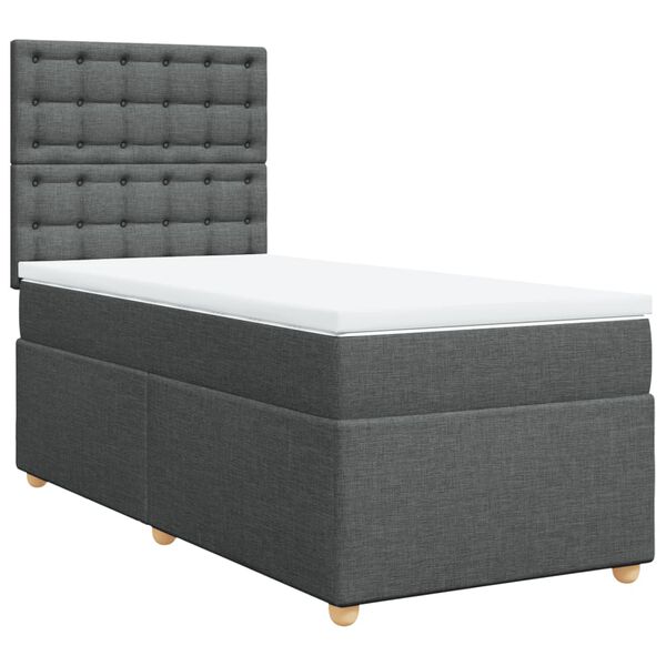 vidaXL Cama box spring con colch&oacute;n tela gris oscuro 90x200 cm