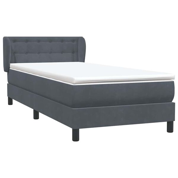vidaXL Cama box spring con colch&oacute;n terciopelo gris oscuro 90x210 cm