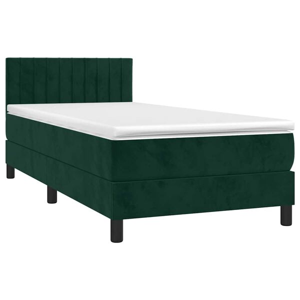 vidaXL Cama box spring colch&oacute;n y LED terciopelo verde oscuro 90x190 cm