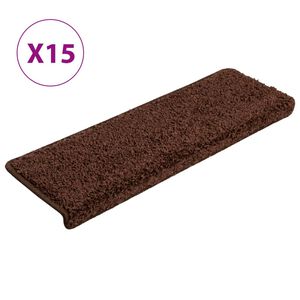 vidaXL Alfombrillas para escaleras 15 unidades 65x21x4 cm Marr&oacute;n Borde Rectangular