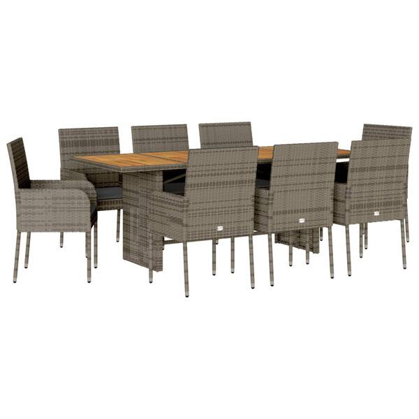vidaXL Set comedor jard&iacute;n 9 pzas y cojines rat&aacute;n sint&eacute;tico gris