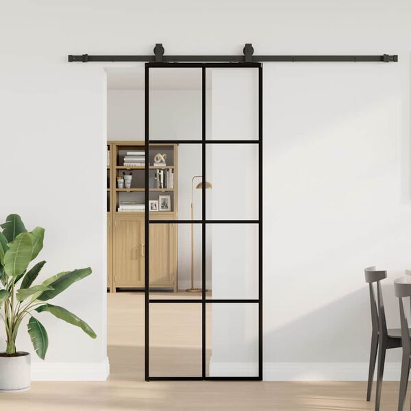 vidaXL Puerta corredera con juego herrajes negro 76x205 cm ESG vidrio