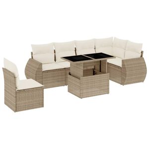 vidaXL Set sof&aacute;s de jard&iacute;n 7 piezas y cojines rat&aacute;n sint&eacute;tico beige