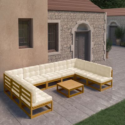 vidaXL Set de muebles de jardín 10 pzs cojines madera pino marrón miel