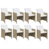 vidaXL Set comedor de jard&iacute;n 9 pzas con cojines rat&aacute;n sint&eacute;tico beige