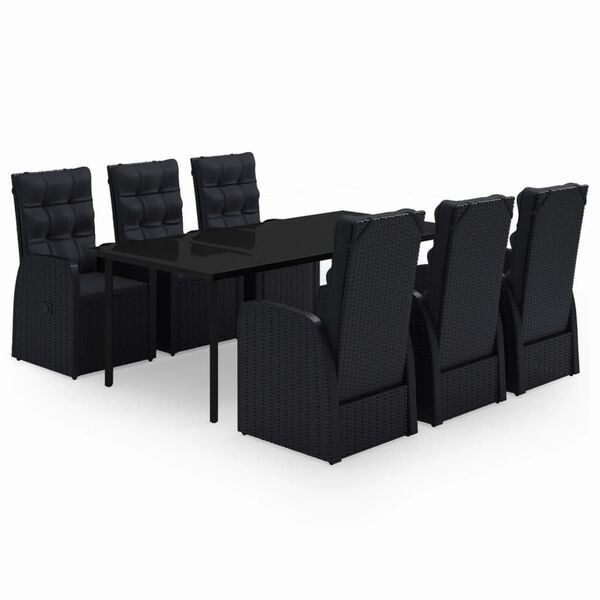 vidaXL Juego de comedor de jardín 7 piezas con cojines negro