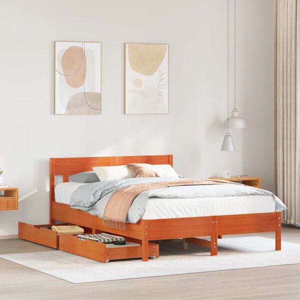 vidaXL Estructura de cama sin colch&oacute;n madera maciza marr&oacute;n 135x190 cm