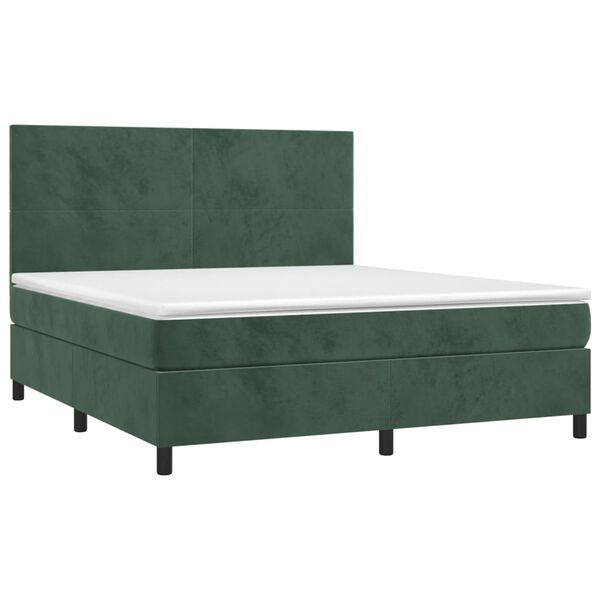 vidaXL Cama box spring colch&oacute;n y LED terciopelo verde oscuro 160x200cm