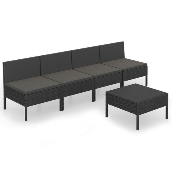 vidaXL Set de muebles de jardín 5 pzas y cojines ratán sintético negro