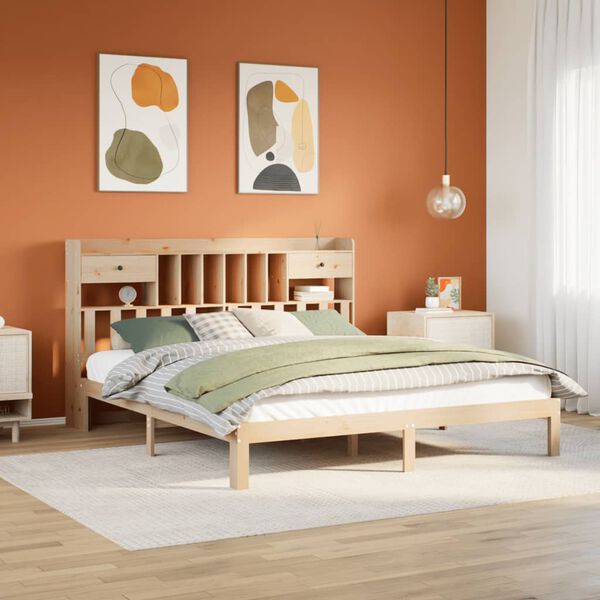 vidaXL Cama con estanter&iacute;a sin colch&oacute;n madera maciza de pino 180x200cm