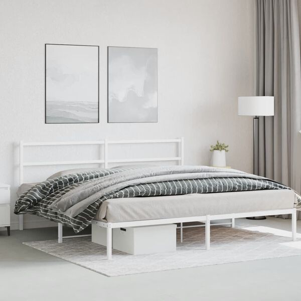 vidaXL Estructura cama sin colch&oacute;n con cabecero metal blanco 193x203cm