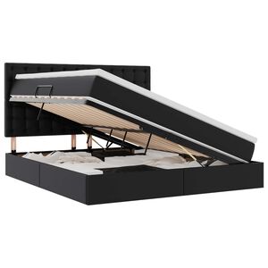 vidaXL Cama con almacenamiento y LED con colch&oacute;n Negro 160 x 200 cm