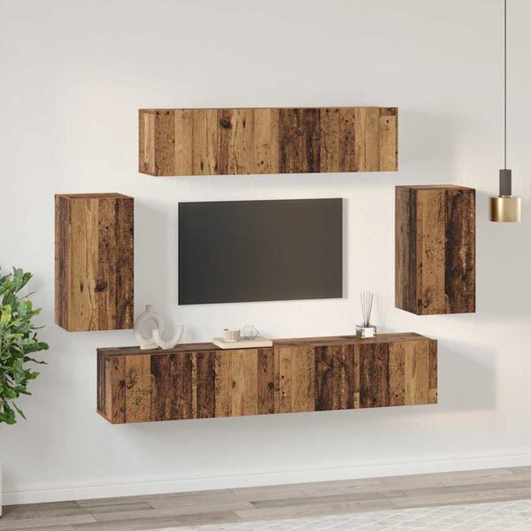 vidaXL Conjunto de mueble de TV Montaje en la pared 6 pcs Madera Vieja