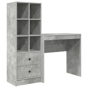 vidaXL Escritorio con caj&oacute;n con estante 2 pcs Gris Concreto