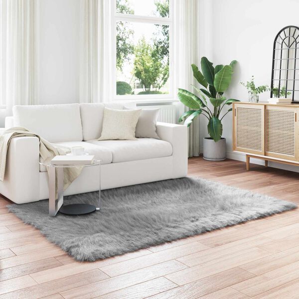 vidaXL Alfombra de Imitaci&oacute;n de Piel de Oveja Tafalla Gris Poli&eacute;ster