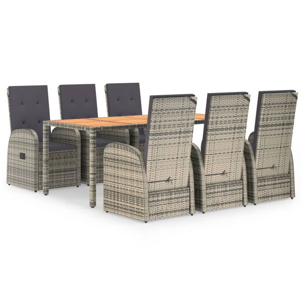 vidaXL Set comedor jardín 7 pzas y cojines ratán sintético gris