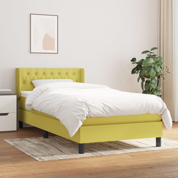 vidaXL Cama box spring con colch&oacute;n tela verde 90x200 cm