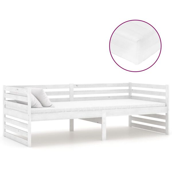 vidaXL Sof&aacute; cama con colch&oacute;n madera de pino maciza blanco 90x200 cm