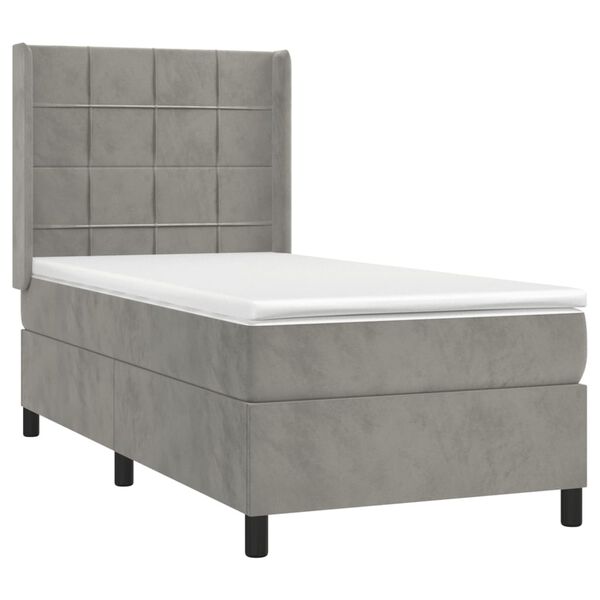 vidaXL Cama box spring colch&oacute;n y LED terciopelo gris claro 90x200 cm