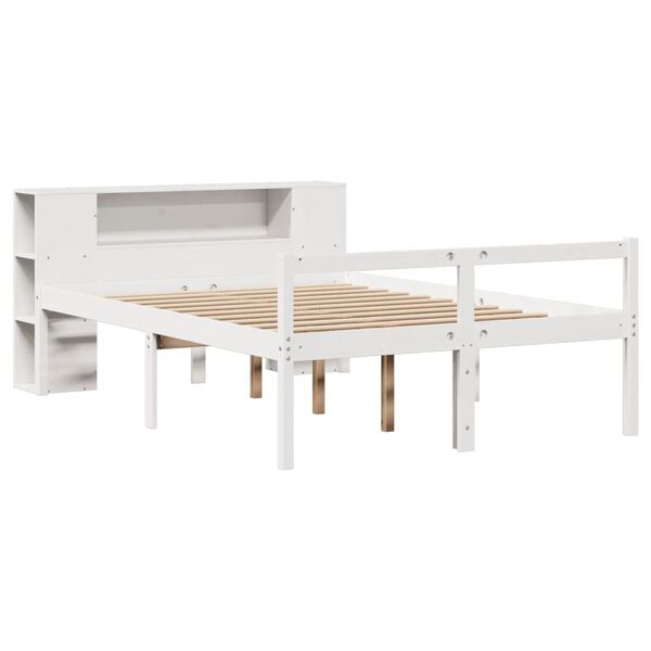 vidaXL Cama con estantería sin colchón madera maciza blanca 135x190 cm