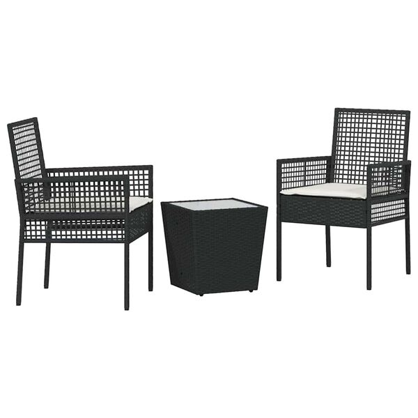 vidaXL Juego Bistro de Jardín 3 pcs Negro Poliratán