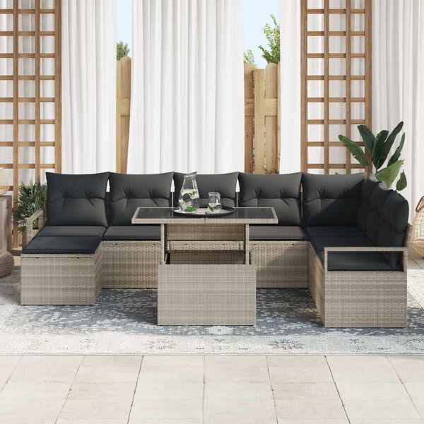 vidaXL Conjunto de sofá de jardín 9 pcs Gris Claro Poliratán