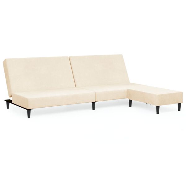 vidaXL Sof&aacute; cama de 2 plazas con reposapies terciopelo crema