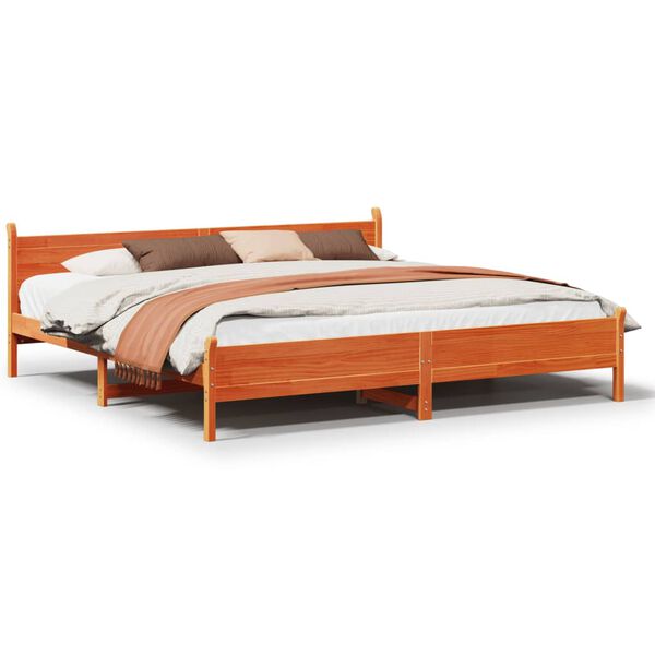 vidaXL Cama sin colch&oacute;n madera maciza de pino marr&oacute;n cera 180x200 cm