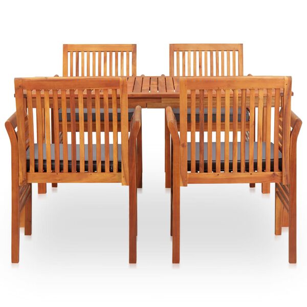 vidaXL Set comedor de jard&iacute;n 5 pzas y cojines madera maciza de acacia
