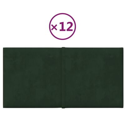 vidaXL Paneles de pared 12 uds terciopelo verde oscuro 30x15cm 0,54 m²