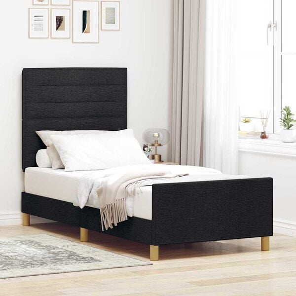 vidaXL Estructura de cama con cabecera Negro 80 x 200 cm tela