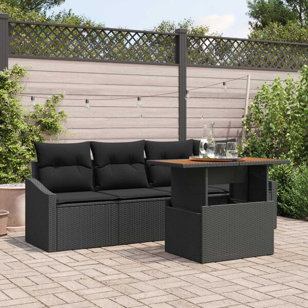 vidaXL Conjunto de sof&aacute; de jard&iacute;n 5 pcs Negro Polirat&aacute;n