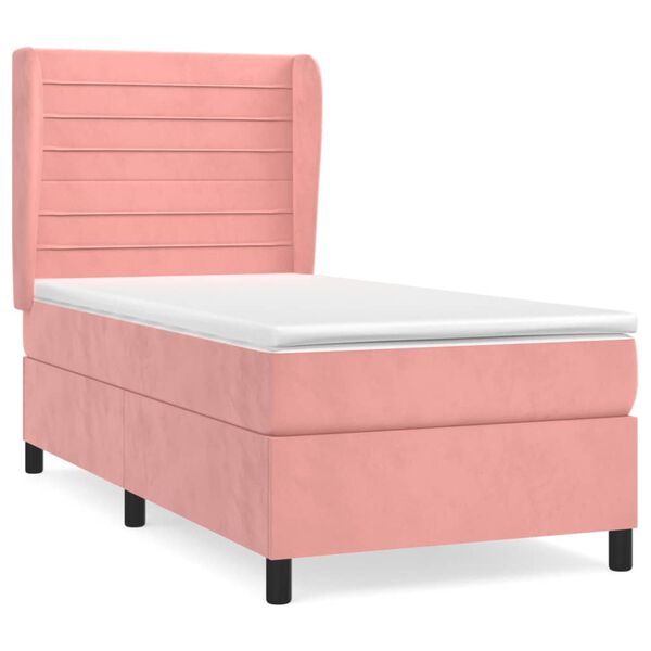 vidaXL Cama box spring con colch&oacute;n terciopelo rosa 90x200 cm