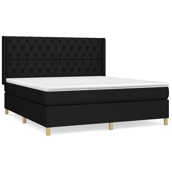 vidaXL Cama box spring con colch&oacute;n tela negro 160x200 cm