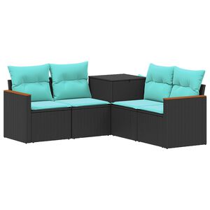 vidaXL Juego de Sof&aacute; 5 uds. Negro y azul Rat&aacute;n sint&eacute;tico y acero
