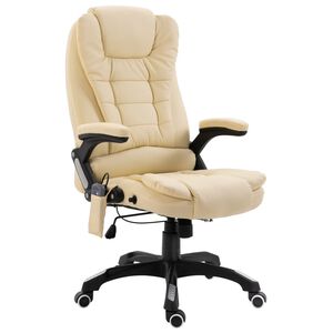 vidaXL Silla de oficina de masaje de cuero sint&eacute;tico color crema
