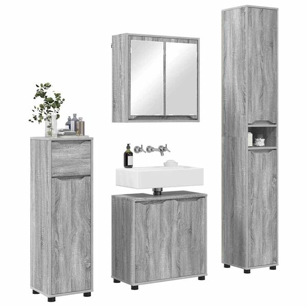 vidaXL Juego de muebles de ba&ntilde;o 4 pcs Gris Sonoma Madera contrachapada
