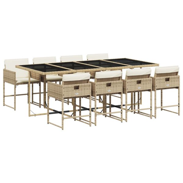 vidaXL Set comedor de jard&iacute;n 9 pzas con cojines rat&aacute;n sint&eacute;tico beige